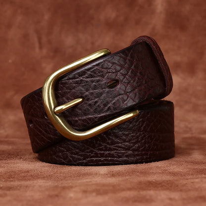 3.8CM Pure Thick Cowhide High Quality Genuine Leather Belts for Men Brand Strap Male Brass Buckle Business Jeans Cowboy Cintos