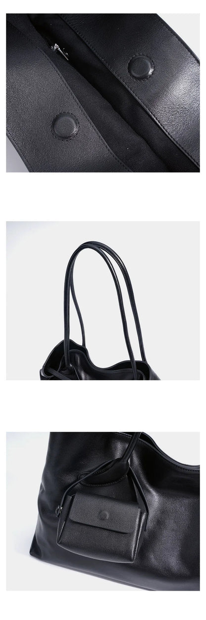 2026 Women's Top Grain Leather Tote Indie Inspired Shoulder Purse Large Capacity Commuting Crossbody Bag Contemporary Daily Use