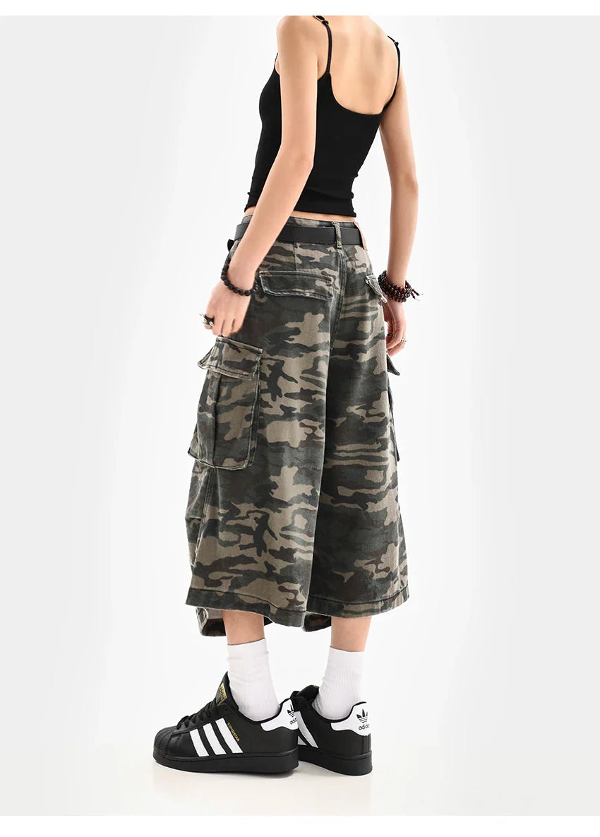 Summer Women Tomboy Camouflage Japanese Abi Jorts Jean Y2K 2000s Aesthetic Capri Pants Harajuku Denim High Street Goblin Core