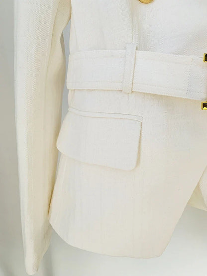 HIGH STREET Newest 2026 Designer Jacket Women's Double Breasted Lion Buttons Monogram Jacquard Belted Blazer