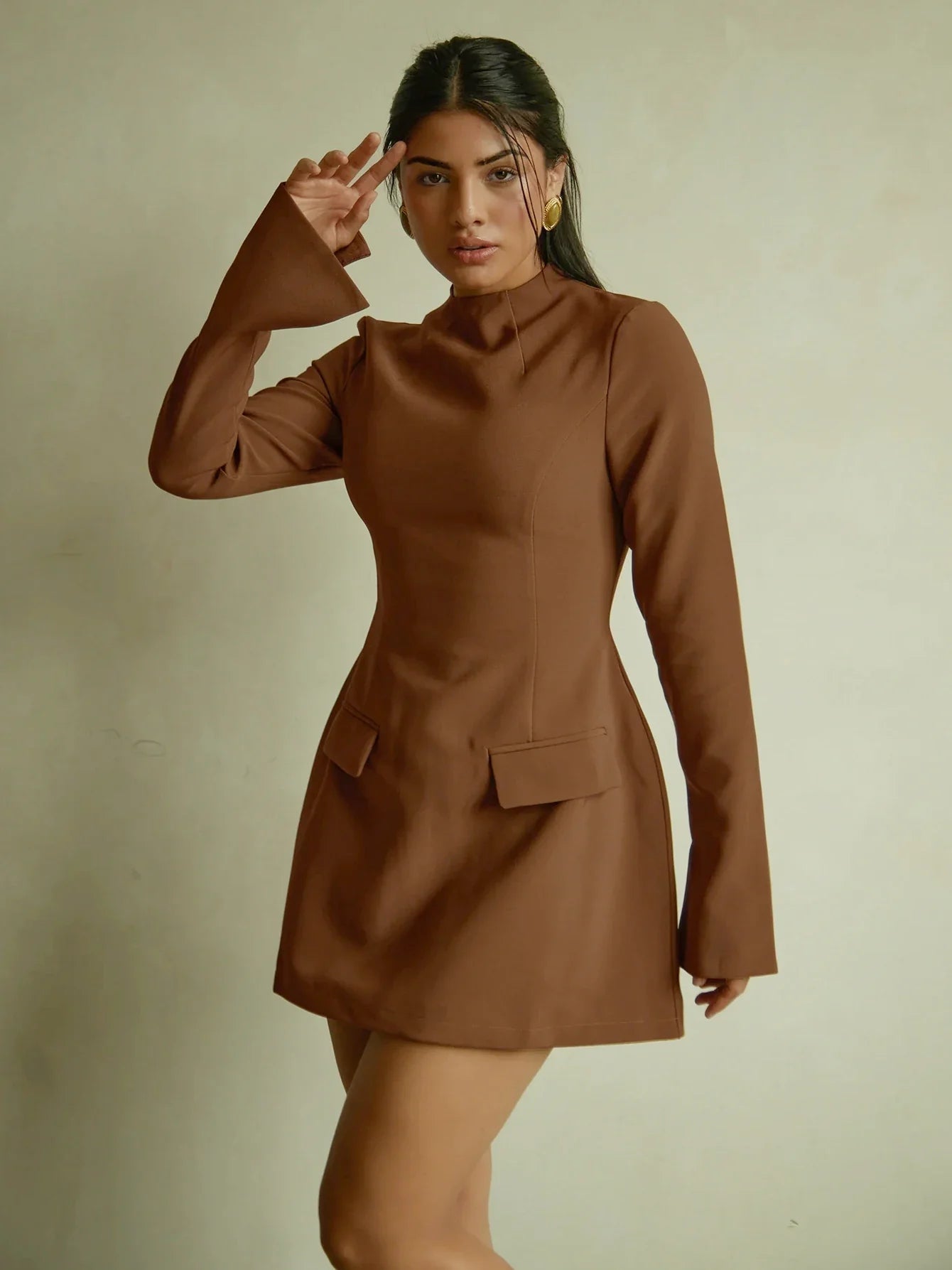 Long Sleeves Zipper Bodycon Mini Dress With Pocket Solid Elegant Outfit Office Streetwear Women’S Autumn Winter Clothes
