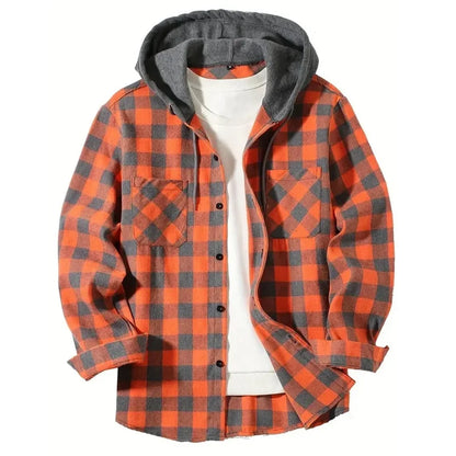 Spring Autumn Men Hoodie Sweatshirt Classic Plaid Casual Button Hooded Long Sleeve coat Double Pockets Hoodie men cardigan Tops