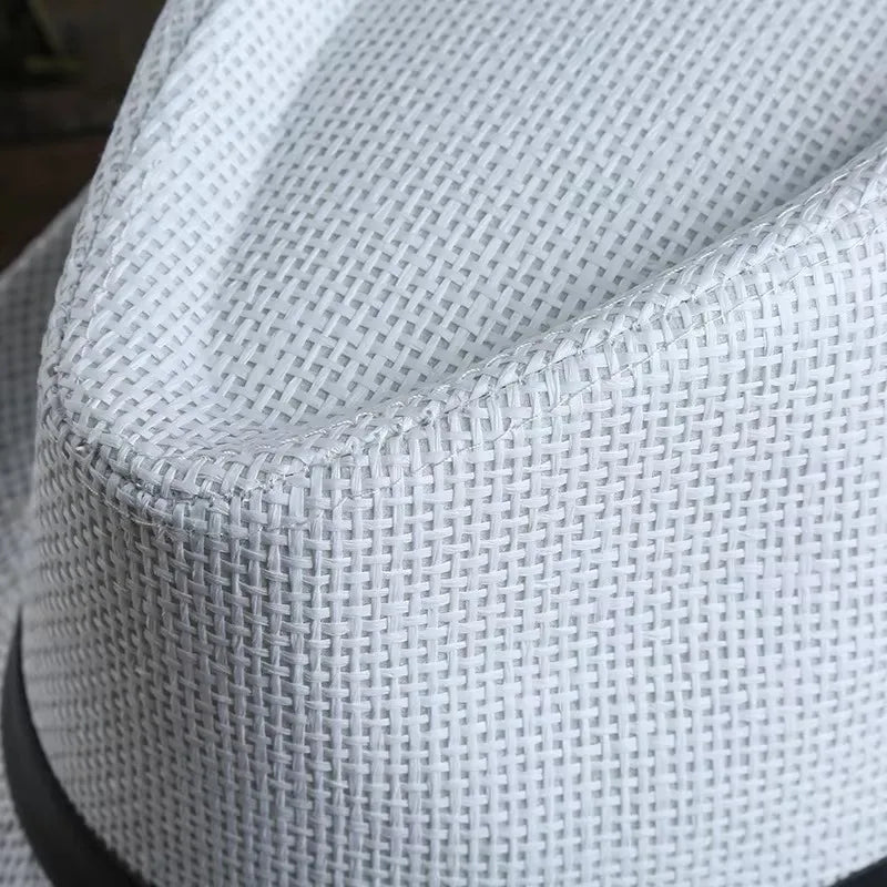 Fashion Men Straw Hat for Women Summer Trendy Beach Sun Hats Solid Color Fedoras Ribbon Casual Cowboy Jazz Cap Gangster Cap Male
