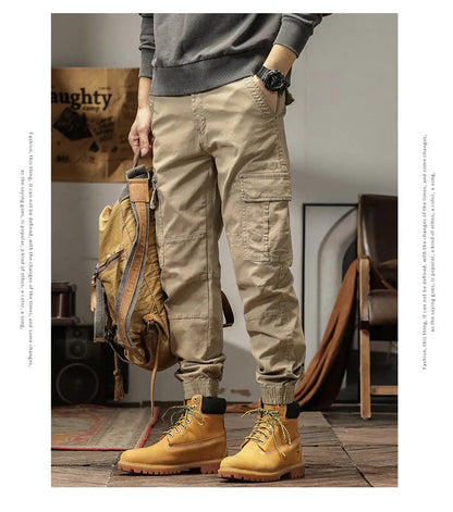 Length Men's Cargo Pant Cotton Stretch Casual Camouflage Trouser Male Camo Cuff Jogger Multi Zip Pocket Outfit Zipper Tied