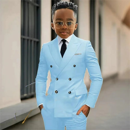 Boy's Formal Tuxedo 2 Pieces Jacket Pants For Piano Contest Performance Double Breasted Kids Party Suit Set Wedding Outfit