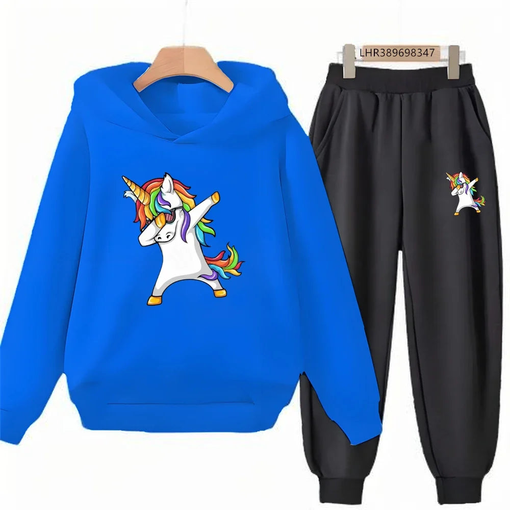 Children Unicorn Hoodie 3-12 Years Boys Girls Red Casual Tops+Pants Sets Long Sleeves Autumn Fashion Kids Clothes
