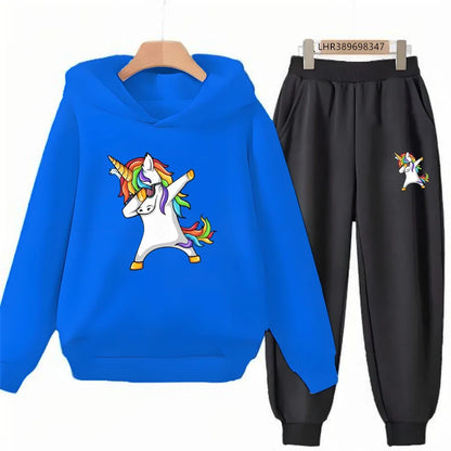 Children Unicorn Hoodie 3-12 Years Boys Girls Red Casual Tops+Pants Sets Long Sleeves Autumn Fashion Kids Clothes