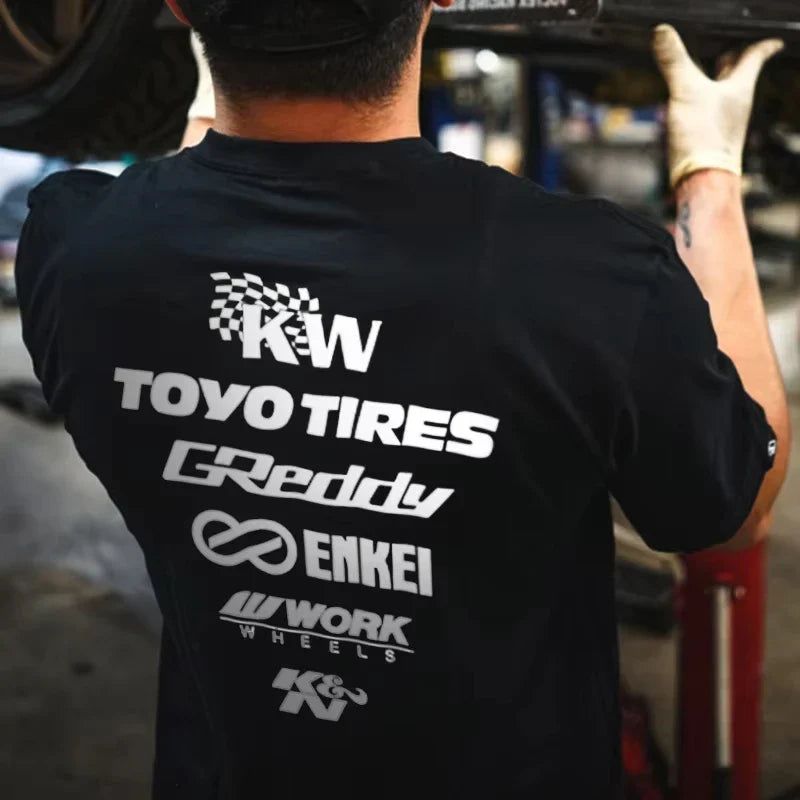 2026 New Japanese Modified Car Short Sleeve T-Shirt JDM Evolution KN Posture Enkei Modification Attitude KW Cultural Pure Cotton