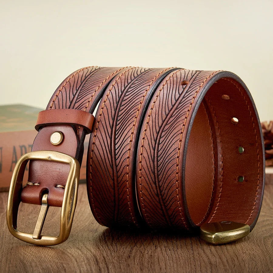 3.8CM Real Pure Cowhide High Quality Genuine Leather Belts for Men Brand Strap Brass Buckle Engrosar Jeans Belt Cowboy Cintos