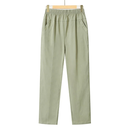 Summer Casual Washed Cotton Women's Plus Size Pants 2025 Elastic Waist Office Casual Outdoor Trousers Breathable Cool Clothing