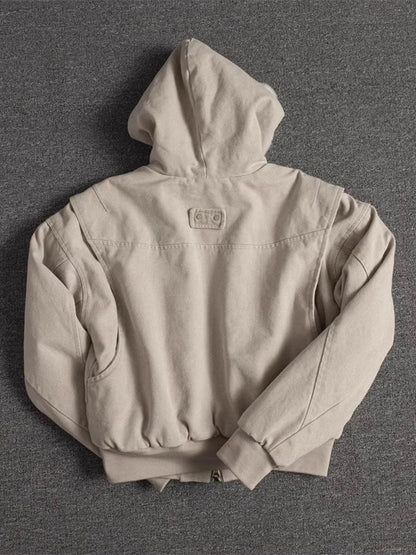 Autumn Winter Short Thickened Warm Oversized Canvas Washed Padded Jacket with Faux Fur Inside Loose Casual Hoodie