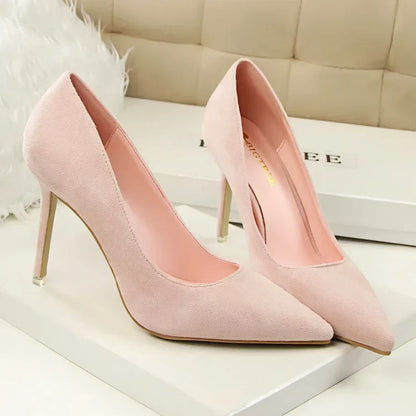 Women Elegant Flock Orange Purple Evening Banquet Party Pumps Lady Classic Scarpin New Burgundy 9cm High Heels Shoes Plus Size