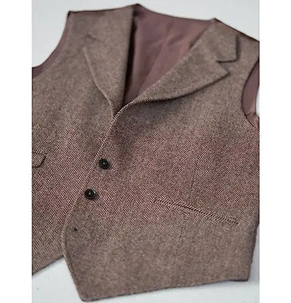 Men Vest Brown Classic Herringbone Pattern Suit Vest Notch Lapel Waistcoat Slim Formal For Wedding Groomsmen Banquet Men Suit