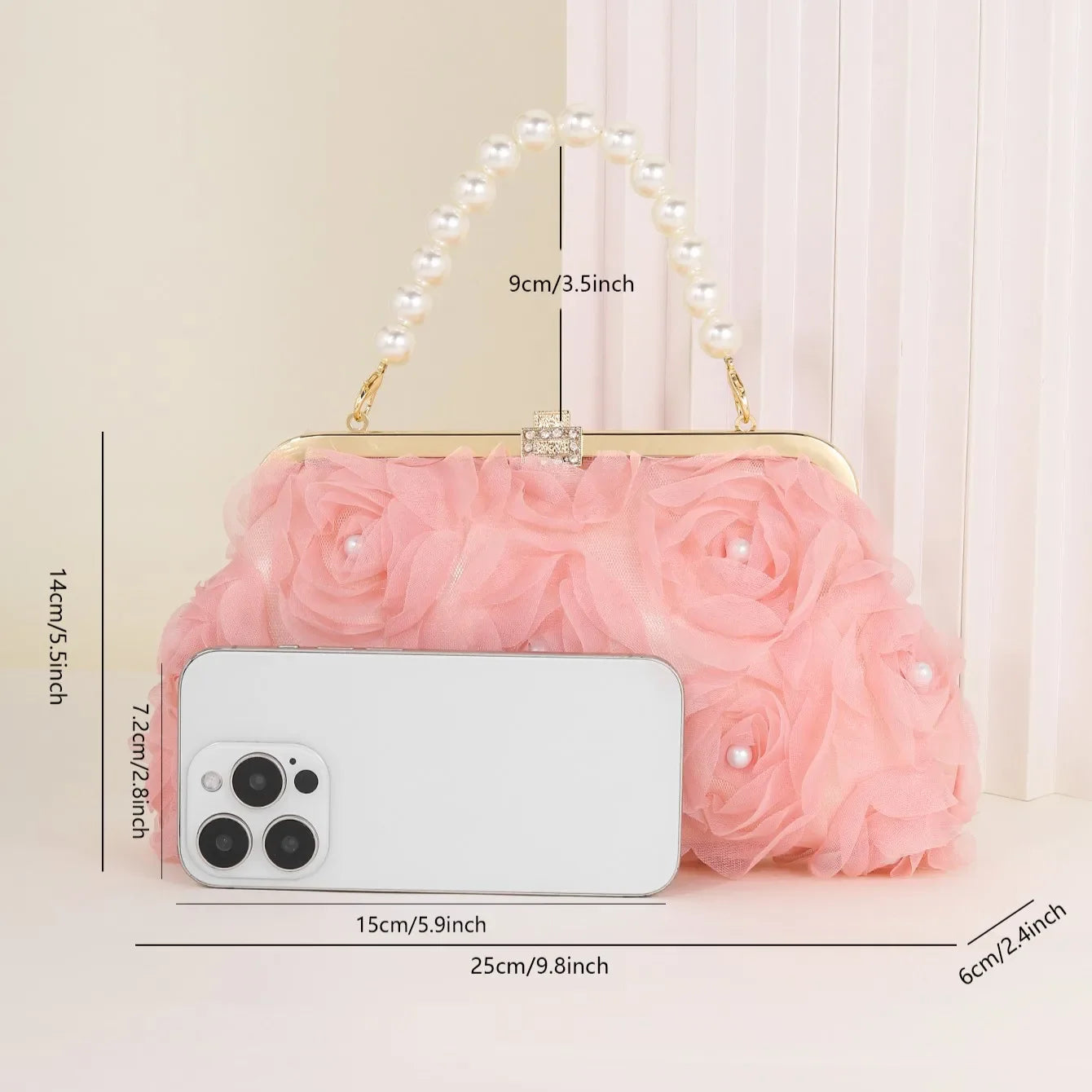 3D Floral Decor Clutch Bag, Elegant Silk Appliques Dinner Purse For Wedding Party Prom Banquet - Perfect for Wedding， Party