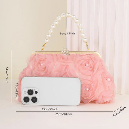 3D Floral Decor Clutch Bag, Elegant Silk Appliques Dinner Purse For Wedding Party Prom Banquet - Perfect for Wedding， Party