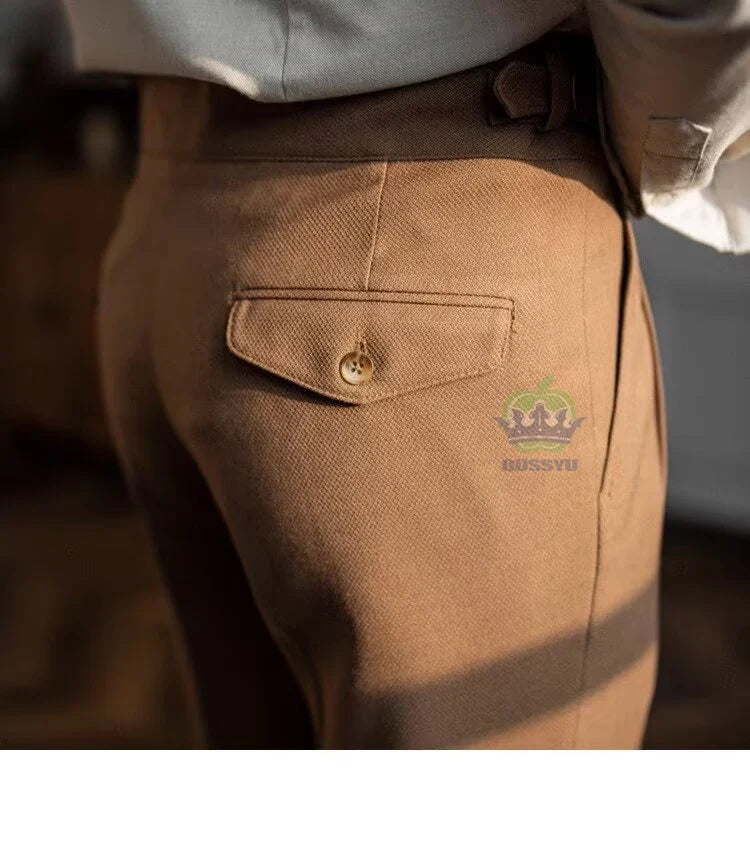 Classics Italian Naples Style White Men's Suit Pants Men High Waisted Straight Fit Work Formal British Business Brand Trousers