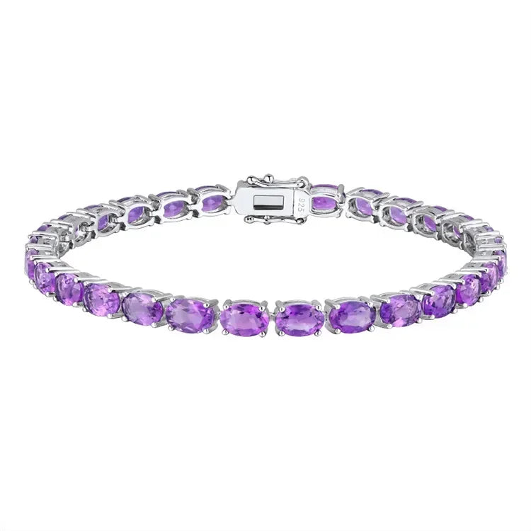 Pure 925 Sterling Silver Women's Hand Bracelets 100% Real Gemstone Natural Topaz Peridot Amethyst Gem Fine Jewelry