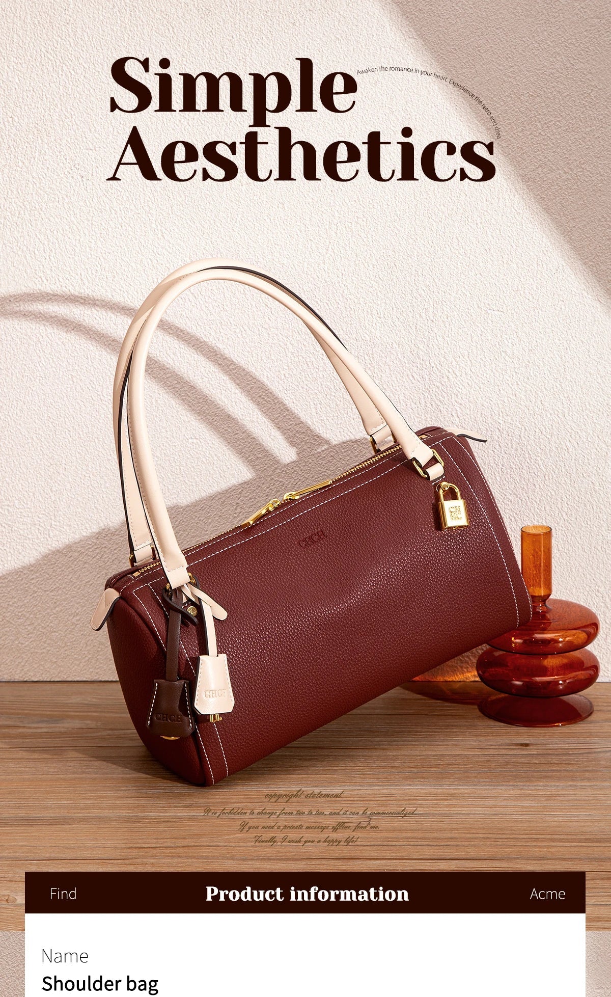 Autumn/Winter New Collection Simple Large Capacity Brown Shoulder Bag Texture Handbag Fashionable Women's Boston Bag