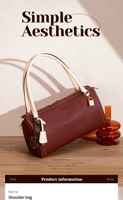 Autumn/Winter New Collection Simple Large Capacity Brown Shoulder Bag Texture Handbag Fashionable Women's Boston Bag