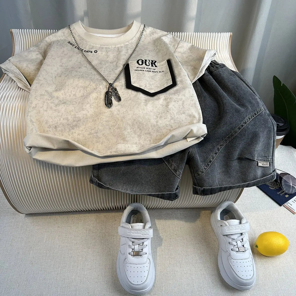 Korean Children's Summer Clothes Kids Set Outfits Boys 2026 Handsome Sleeveless&Short Sleeved T-shirt Denim Shorts 2-piece Set