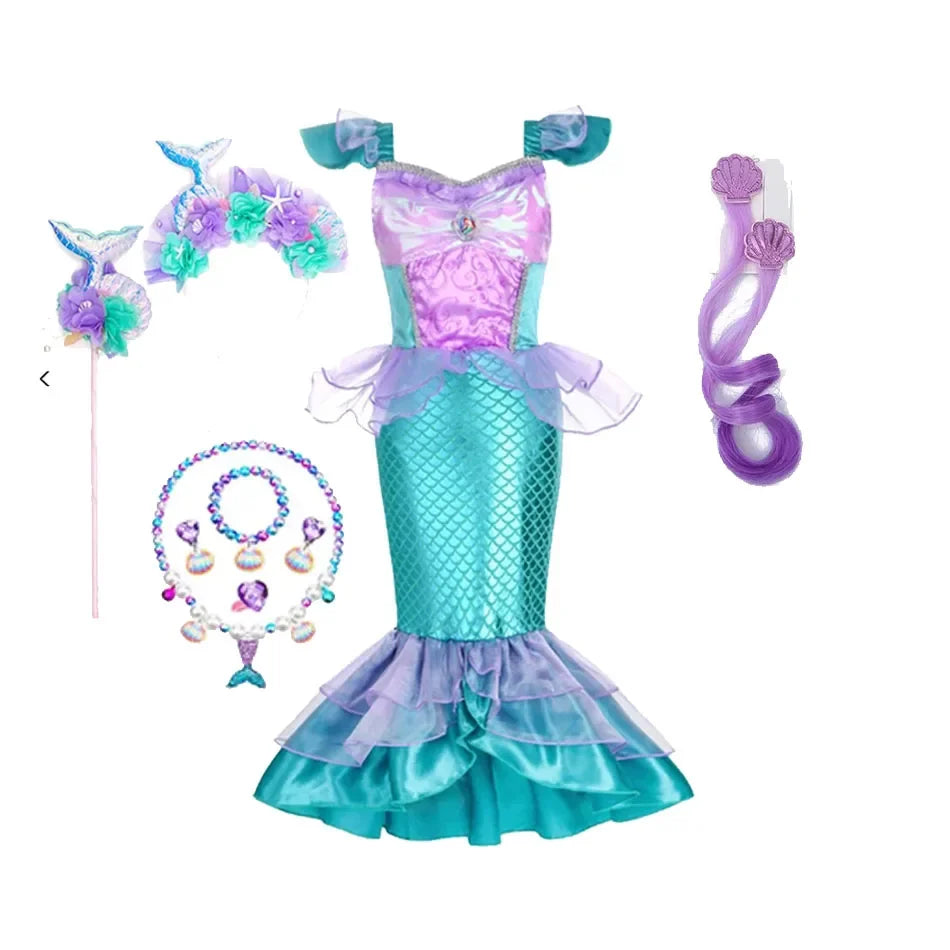 Summer Mermaid Dress Girls Kids Cosplay Dresses Princess Costume Perform Clothes Birthday Party Halloween Clothing