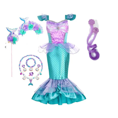 Summer Mermaid Dress Girls Kids Cosplay Dresses Princess Costume Perform Clothes Birthday Party Halloween Clothing