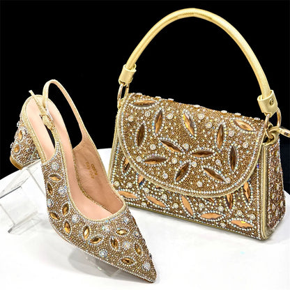2025 Newest INS Style Black Color Elegant High Heels Nigeria Popular Design African Ladies Shoes And Bag Set For Party