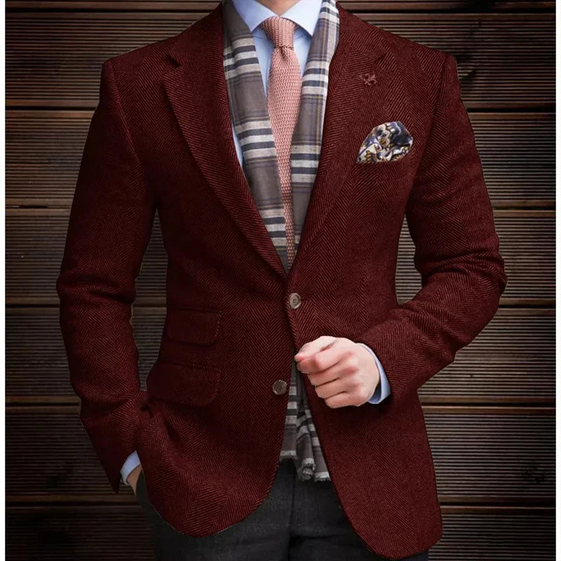 High Quality Men's Vintage Herringbone Tweed Blazer Wool Blend Single Breasted Lightweight Casual Sport Coat Formal Jacket