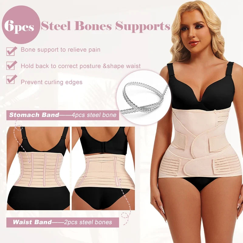 3 In 1 Postpartum Waist Trainer Body Shaper Compression Tummy Girdles Corset Belt Shapewear Faja