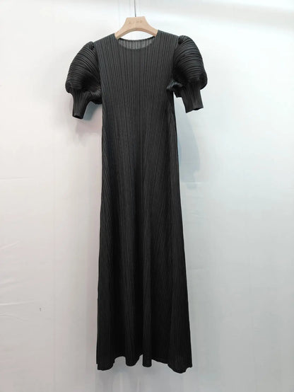 Miyake Pleated Dress 2024 Summer New Round Neck Loose and Comfortable A-line Short Sleeve Maix Dress