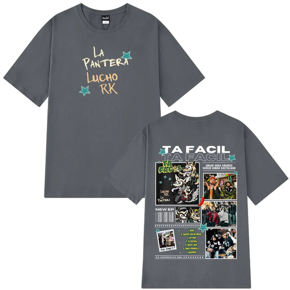 Ta Facil New Album 2025 La Panter Lucho Rk Fashion Print Tees Men Women Harajuku Hip-hop T-shirts Loose Casual Cotton T-shirts