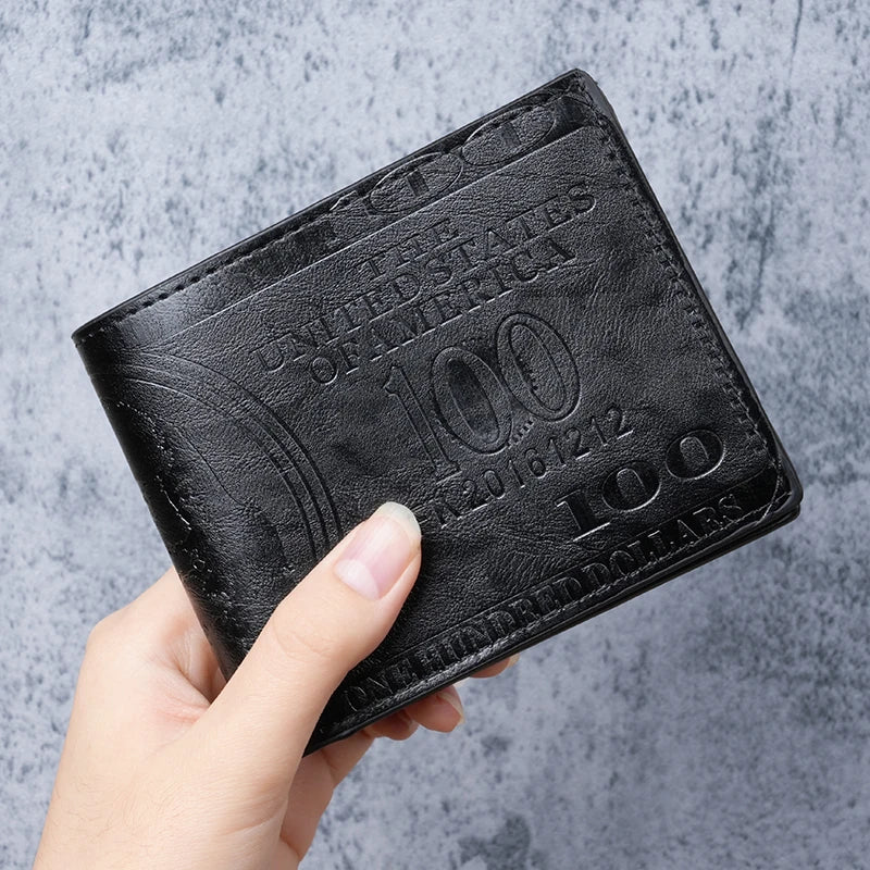Fashionable PU Leather Men's Compact Wallet Wish Amazon Bestseller 100 Dollar Pattern Men's Coin Purse