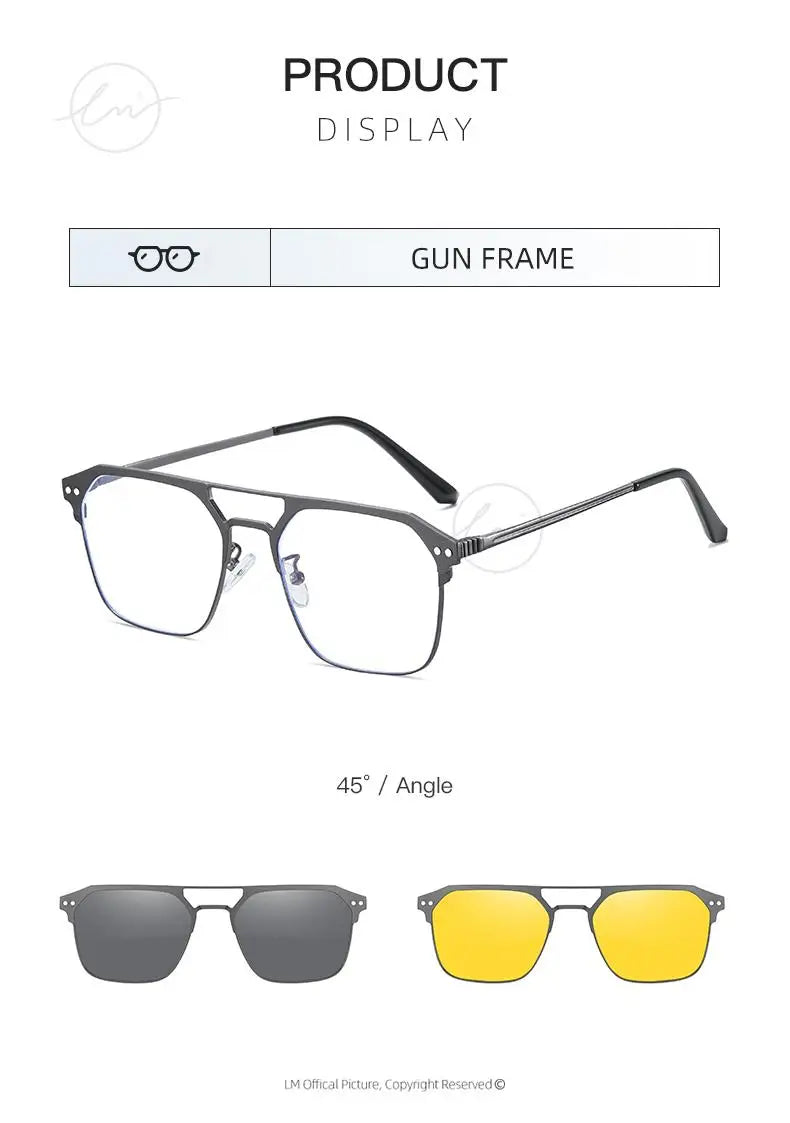 2025 New 3 In 1 Magnetic Multifunctional Men's Glasses Polarized Day Night Vision Clip Eyeglasses Blue Light Blocking Glasses