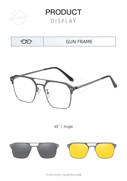 2025 New 3 In 1 Magnetic Multifunctional Men's Glasses Polarized Day Night Vision Clip Eyeglasses Blue Light Blocking Glasses