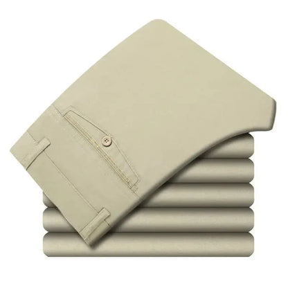 100% Cotton Spring Summer Middle-aged Cargo Trousers Men's Straight Slacks High Waists Thin Thick Breathable Male Suit Pants