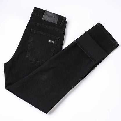 Men's Pure Black Jeans Version Trendy Straight Fit Pants Men's Comfortable  Elastic Classic Business Jeans brand Denim Trousers