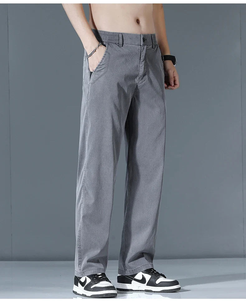 Ultra-thin Lyocell Fashion Loose Casual Pants Men Spring Summer Korean Straight Stretch Brand Trousers Male Clothing Wide Pants