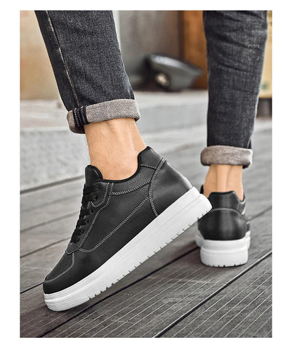 New Invisible Height-increasing Shoes for Men, 6CM-8CM-10CM Sports Shoes,White Leather Sports Shoes for Men,Enlarged Sizes 36-46