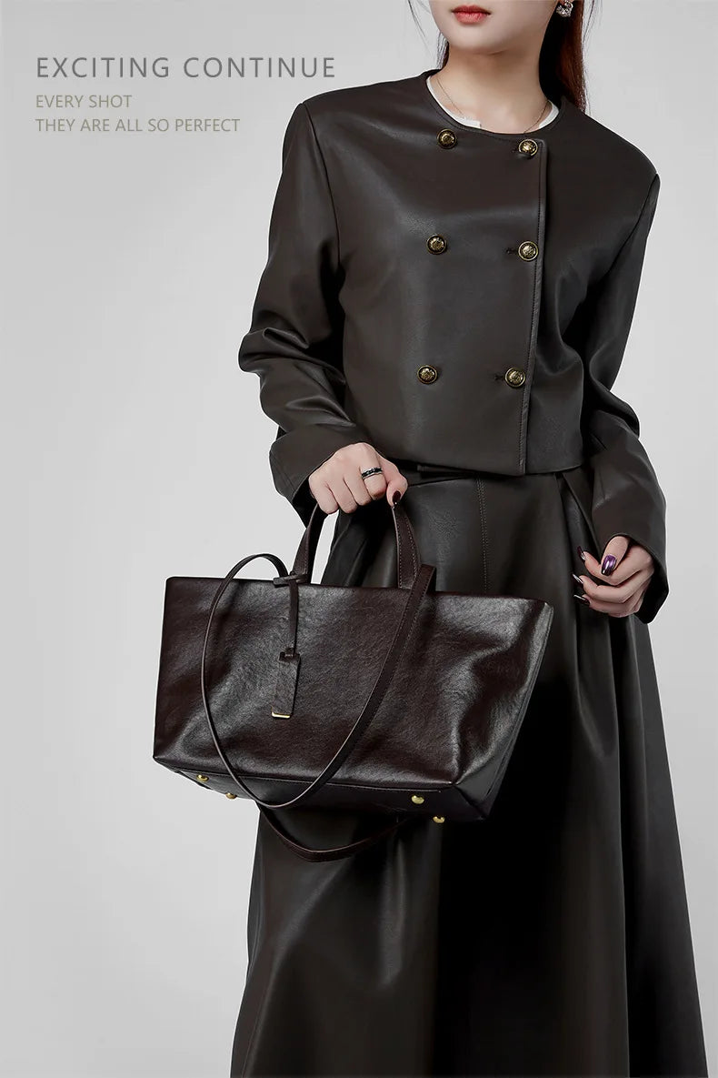 Luxury Women's Shoulder Bag Soft Leather Large Capacity Square Fashion Tote Bag Korean Fashionable Handbag Shopping Underarm Bag