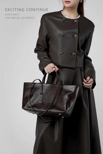Luxury Women's Shoulder Bag Soft Leather Large Capacity Square Fashion Tote Bag Korean Fashionable Handbag Shopping Underarm Bag