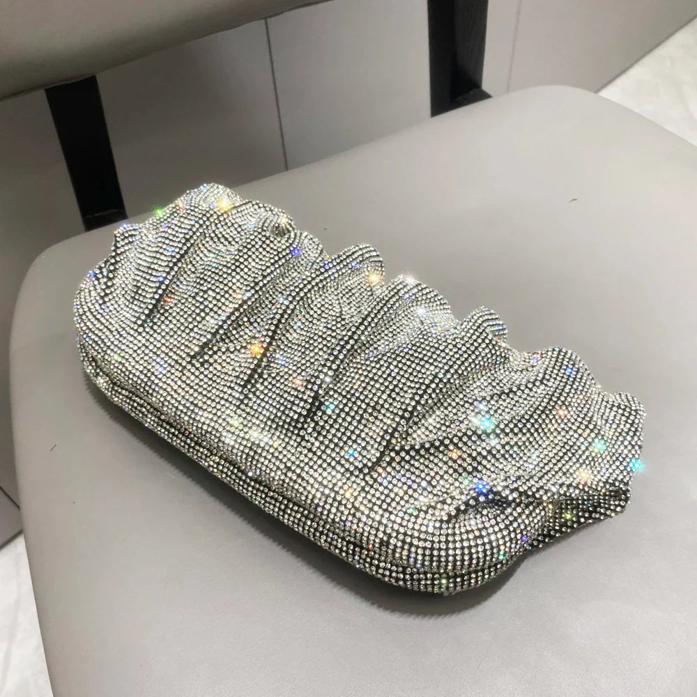 Shiny Handle Rhinestones Handmade Evening Clutch Bags New Folds Purses And Handbags Luxury Designer Wedding Party High Quality