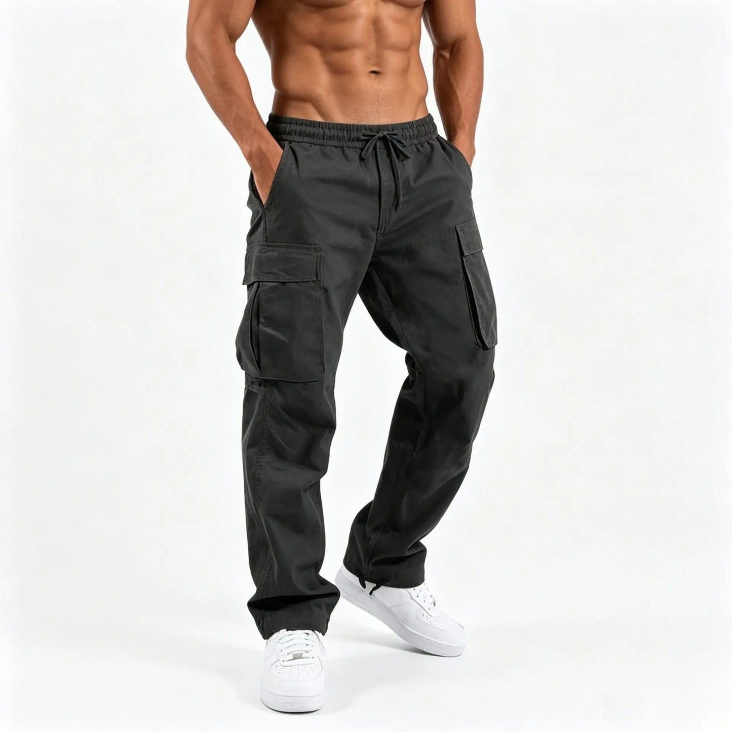 American Men Cargo Pants Casual Work Trousers Multi-pocket Workwear Straight Pants Spring Autumn Lightweight Fashion Streetwear