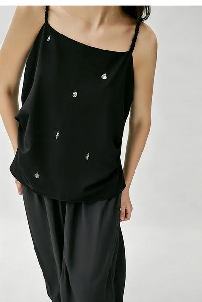 Women's Camisole 2026 Summer New Metal Detail Linen Blend Spaghetti Strap Loose Casual Sleeveless Tank Top Women 12642102
