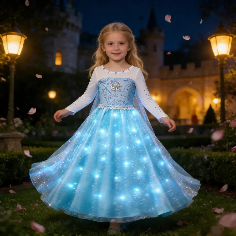 LED Girls Snow Kids Queen Costumes Girls Carnival Party Prom Gown Elsa Robe-Playing Children Princess Dress Birthday Dress