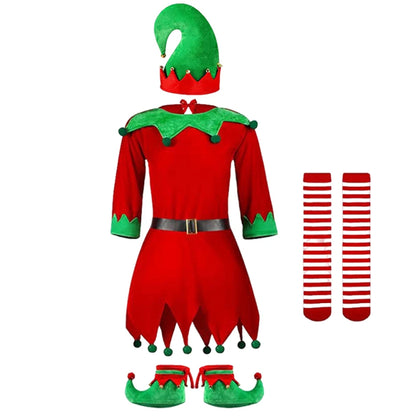 2026 Girl Boy Christmas Elf Costumes Santa Claus Kid Suit Festival Halloween Cosplay Sets Green Elves Clothes
