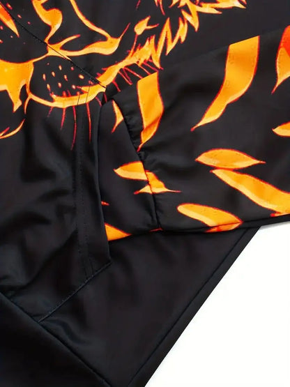 Men's 3D Tiger Graphic Hoodie, Active Slightly Stretch Breathable Hooded Sweatshirt For Outdoor 2023 Autumn and Spring Fashion