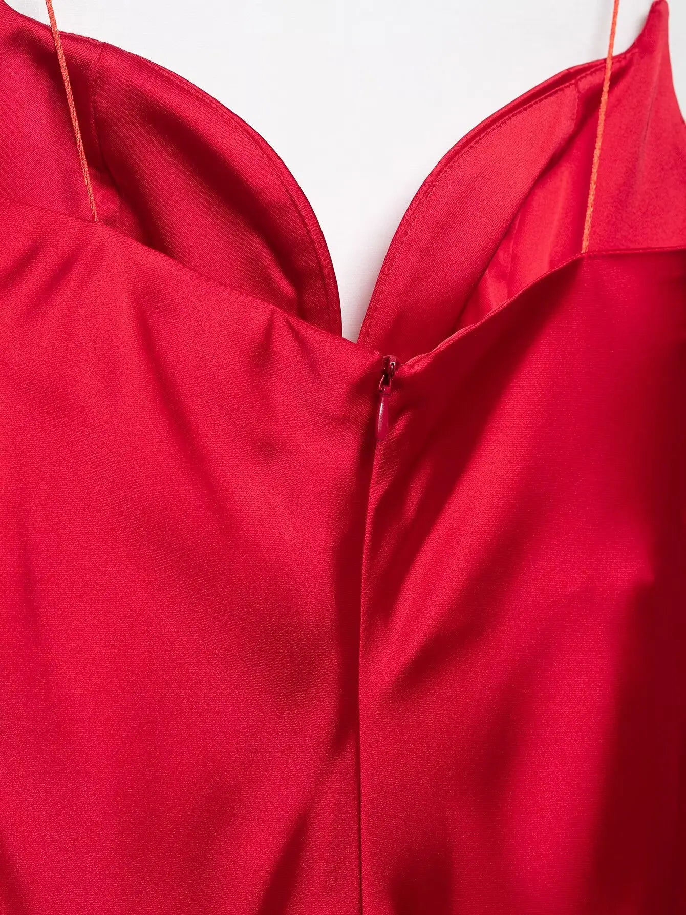 2025 Women Red V-Neck Holiday Style Satin Texture Long Dress Sleeveless Summer Women's Back Zipper Fashion Sling Dresses