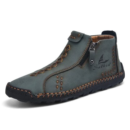 New Winter 2024 Handmade Leather Men Boots Zipper Design Sneakers Man Breathable Casual Leather Shoes Men Ankle Boots Outdoor