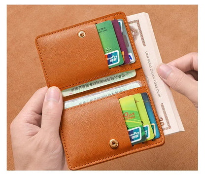 Portefeuille mini en cuir souple 2025 – Porte-cartes pliable fin avec bouton-pression pour femmes et hommes