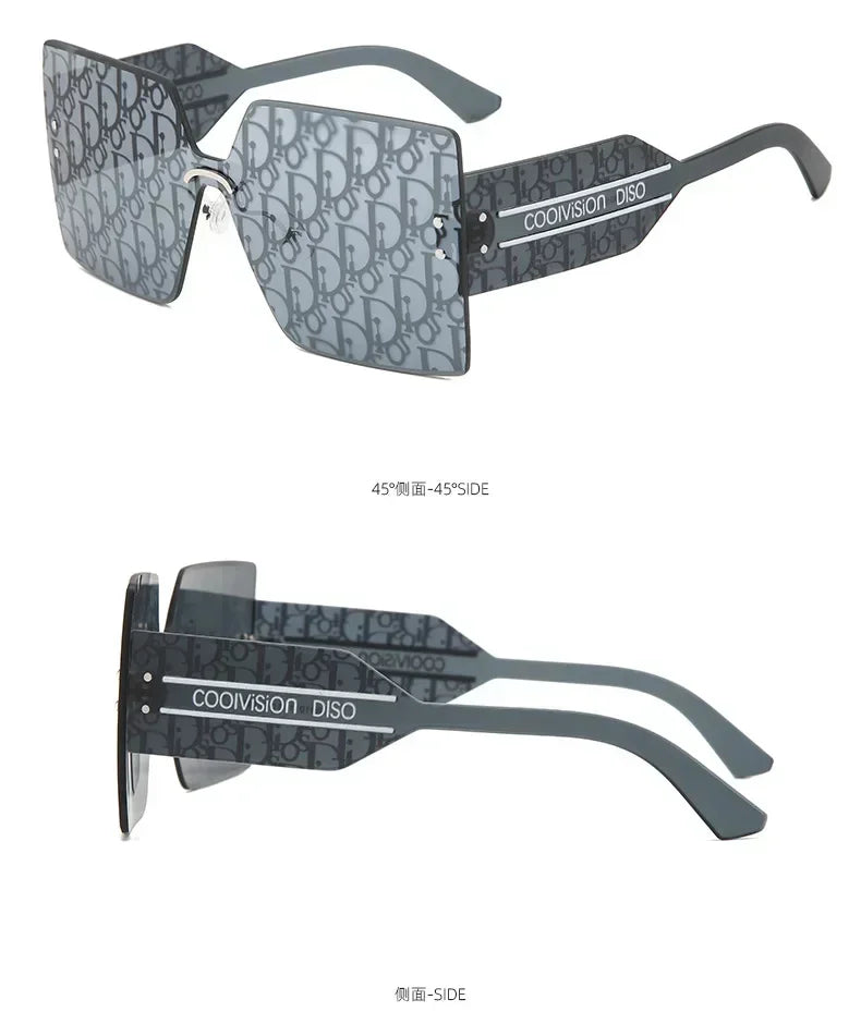 New Fashion Rimless Sunglasses Women Large Frame One Piece Sun Glasses Ladies Luxury Letter Coated Eyewears Gafas De Sol UV400